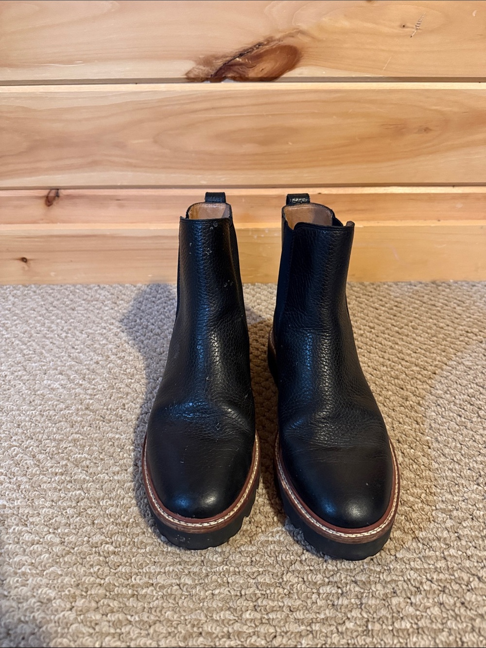 Madewell Black Leather Chelsea Booties with Brown Trim